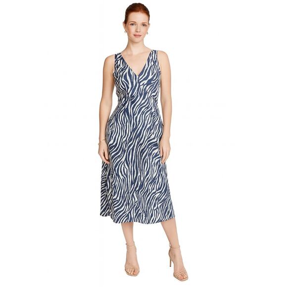 Vivienne Hu Animal Print Midi Dress 8 Blue NWT - Picture 1 of 9